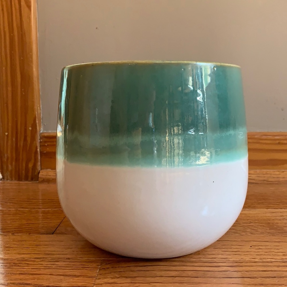 Green and White Decorative Pot